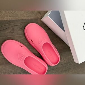 Prada Bubblegum Pink Rubber Clog Mules